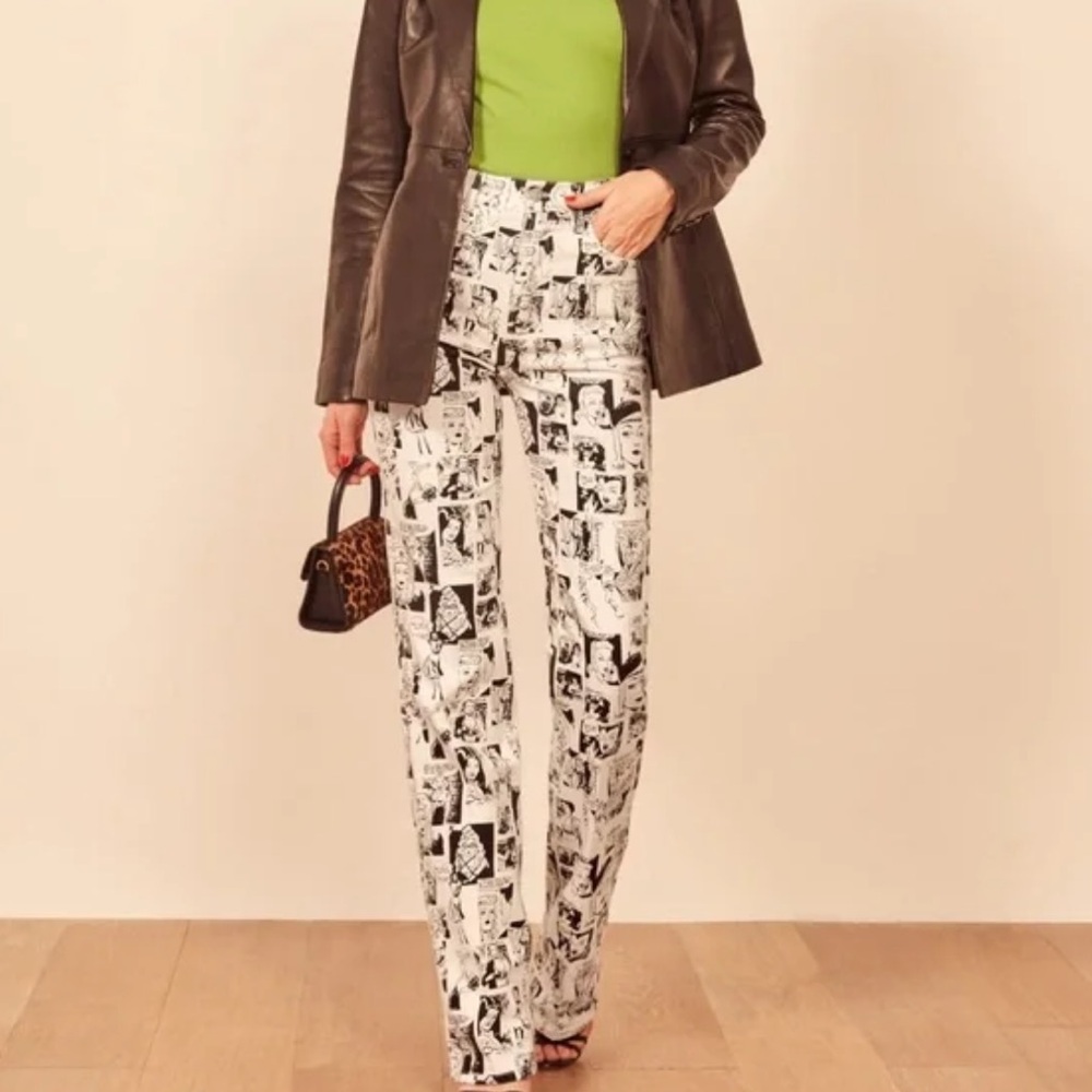 Reformation Newsprint High Rise Straight Long Jeans